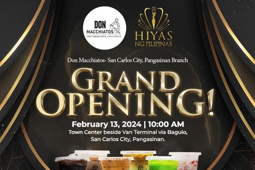Hiyas ng Pilipinas Don Macchiatos branch in San Carlos City, Pangasinan, on February 13, 2025, at 10 AM in the Ground Floor San Carlos Town Center!
